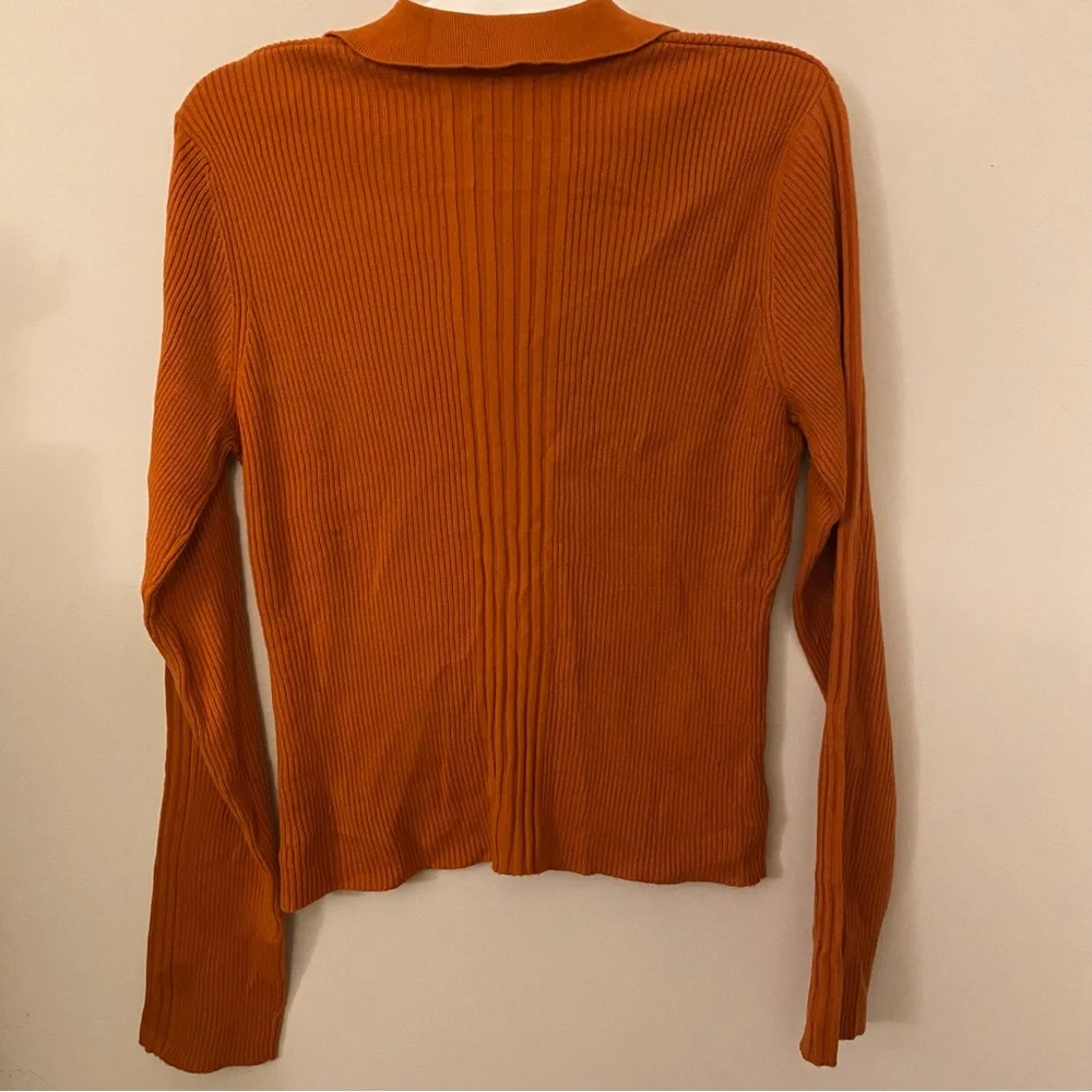 Vintage 90s SO gsjc Orange v neck collared lightweight sweater top juniors XL - Picture 2 of 9